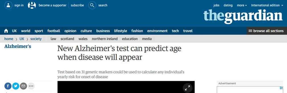 New Alzheimer's test can predict age when disease will appear