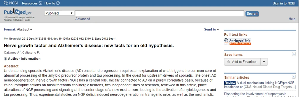 Nerve growth factor and Alzheimer's disease: new facts for an old hypothesis.
